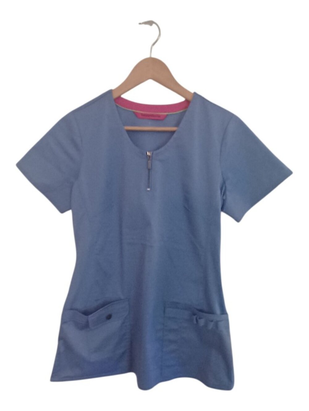 Beyond Scrubs Blue Zip Front Scrub Top Size Small NWOT Stretch Medical Uniform - Picture 2 of 5